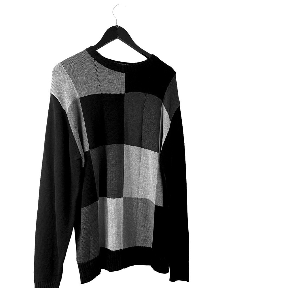 Oscar De La Renta Men Long Sleeves Pullover Sweater. Gray Black  Pattern   Sz L